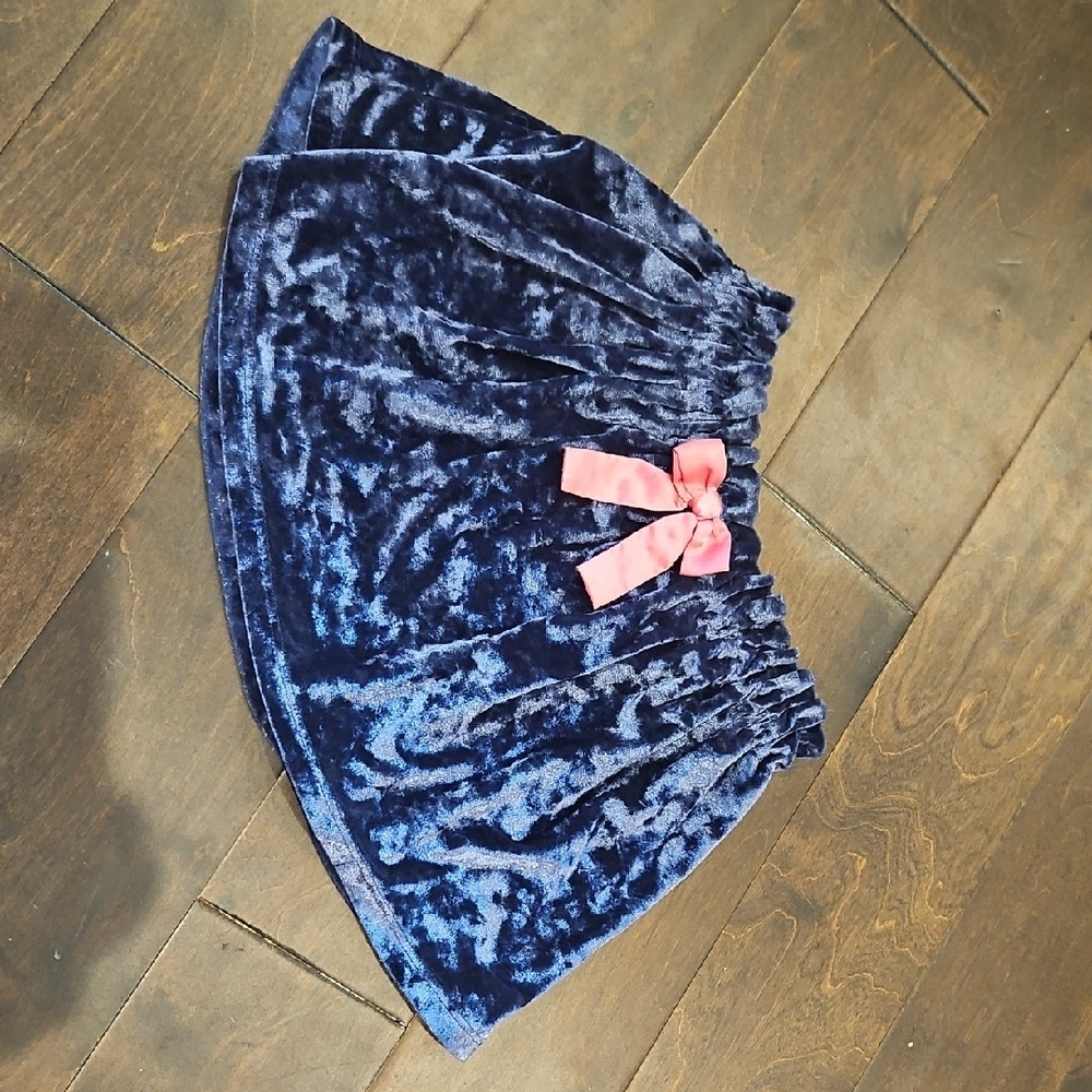 Velvet Blue Skirt with Pink Bow